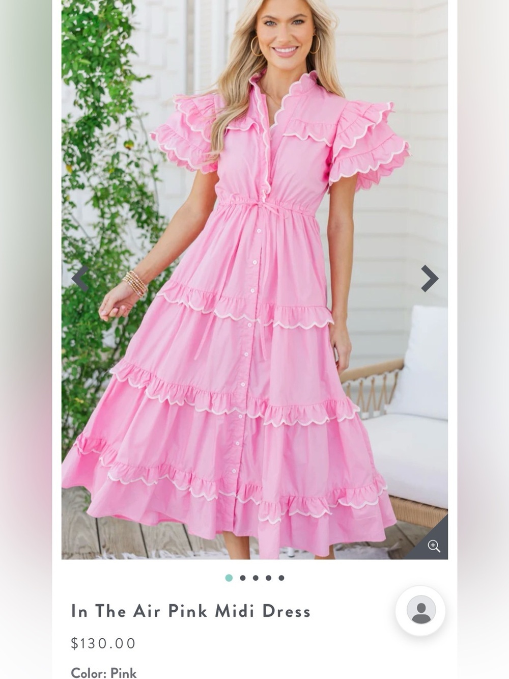 Shop the Mint In The Air Pink Midi Dress Small Scallop Trim Tiered Cotton
